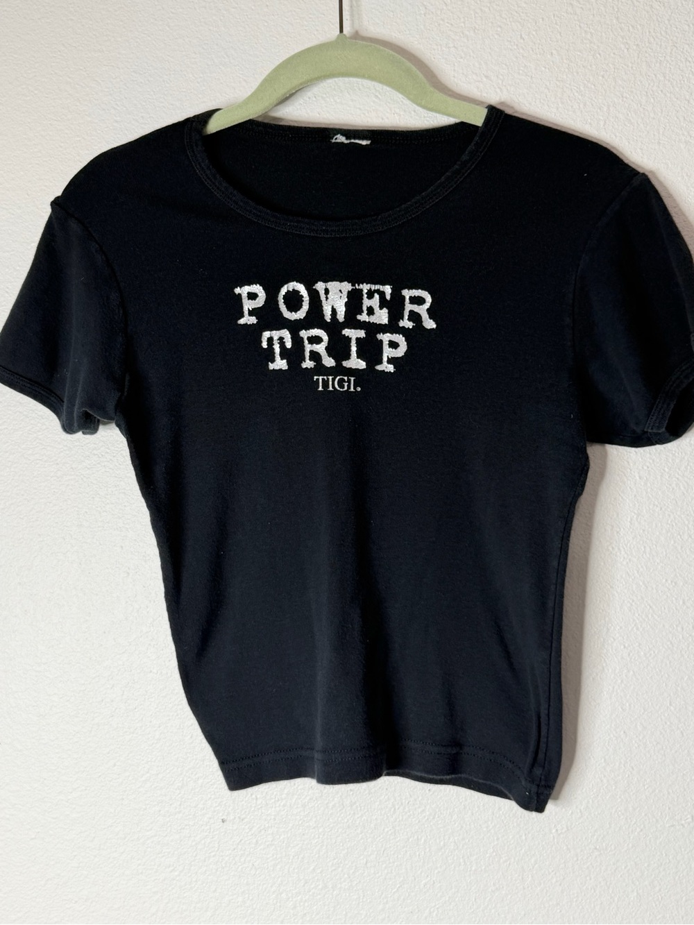 Y2K Black 'POWER TRIP' Graphic Short Sleeve Baby Tee